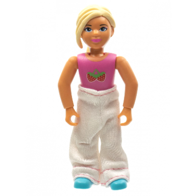 belville female - light yellow hair pink shirt with strawberries pattern pants