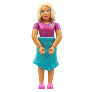 belville female - magenta top with flowers on shoulder pattern dark pink shoes tan hair skirt