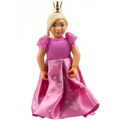 belville female child girl princess - bright pink top light yellow hair magenta shoes dress with snowflakes pattern crown
