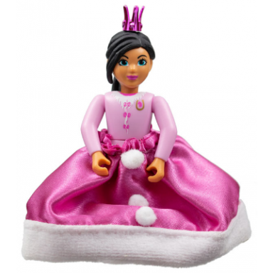 belville female - girl bright pink top with fur and bow detail dark pink shoes black hair skirt long crown