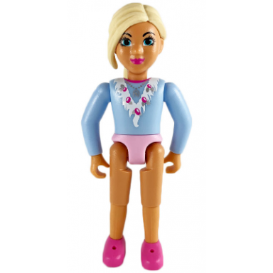 belville female - girl with light blue top with fur detail silver horseshoe necklace dark pink shoes and long light yellow hair
