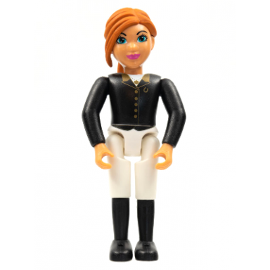 belville female child girl horse rider - white shorts black top with buttons pattern dark orange hair black shoes