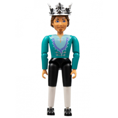 belville male - king with white and black pants dark turquoise shirt brown hair crown