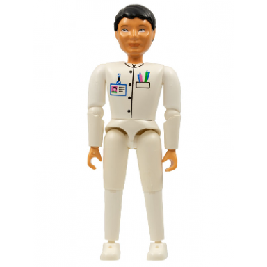 belville male adult man medic - white pants white top with id badge and pocket with pens pattern black hair white shoes 75875