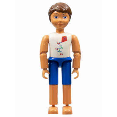 belville male child boy - blue shorts white top with kite pattern brown hair