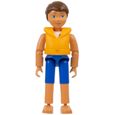 belville male child boy - blue shorts white top with kite pattern brown hair life jacket