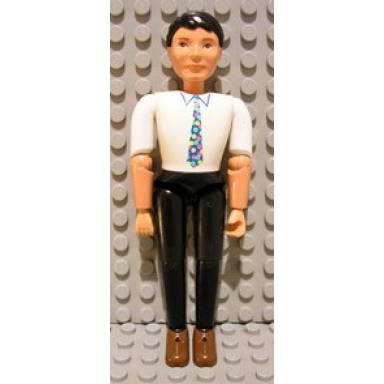 belville male - black pants white shirt black hair multicolored tie