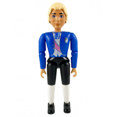 belville male adult man prince groom - black shorts blue top with vest and sash pattern very light orange hair black shoes