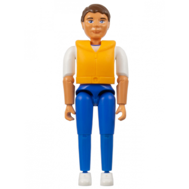 belville male - brown hair white shirt with anchor pattern blue pants white shoes life jacket