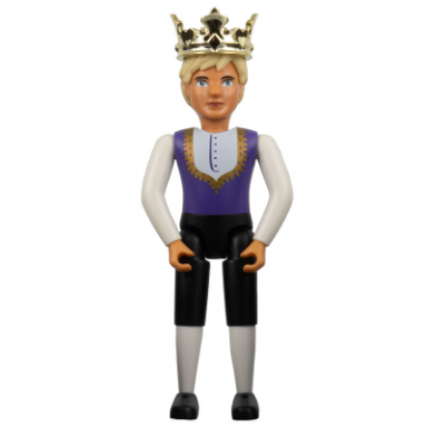 belville male adult man king - black shorts dark purple top with gold trim and white shirt pattern light yellow hair black shoes crown
