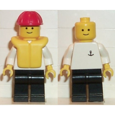boat worker - torso with anchor black legs red construction helmet life jacket