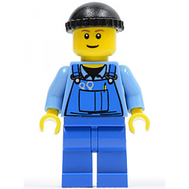 overalls with tools in pocket blue black knit cap