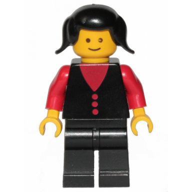 shirt with 3 buttons - red red arms black legs black pigtails hair firewoman