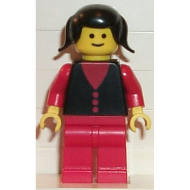 shirt with 3 buttons - red red arms red legs black pigtails hair