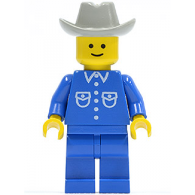shirt with 6 buttons - blue blue legs light gray cowboy hat