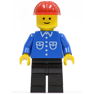 shirt with 6 buttons - blue black legs red construction helmet
