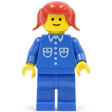 shirt with 6 buttons - blue blue legs red pigtails hair