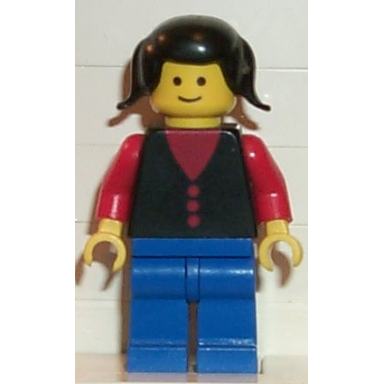 shirt with 3 buttons - red red arms blue legs black pigtails hair