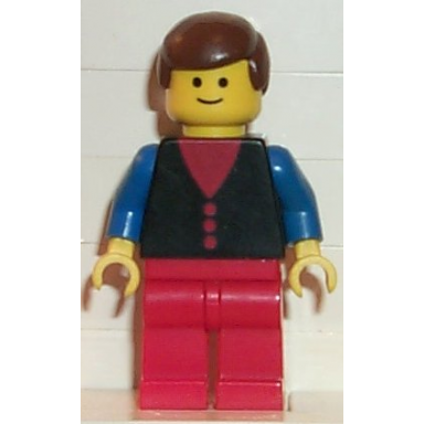 shirt with 3 buttons - red blue arms red legs brown male hair