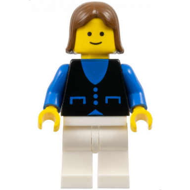 shirt with 3 buttons - blue white legs brown female hair