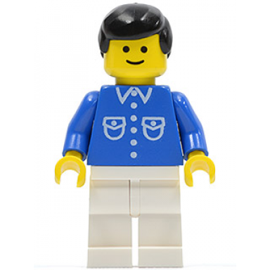 shirt with 6 buttons - blue white legs black male hair