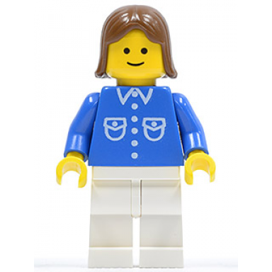 shirt with 6 buttons - blue white legs brown female hair