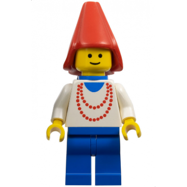 maiden with necklace - blue legs cape red cone hat blue plastic cape