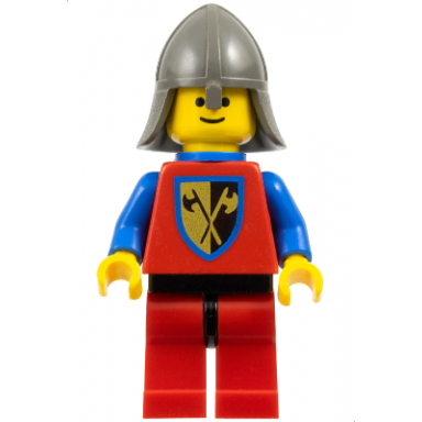 crusader axe - red legs with black hips dark gray neck-protector blue plastic cape