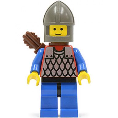 scale mail - red with blue arms blue legs with black hips dark gray chin-guard quiver