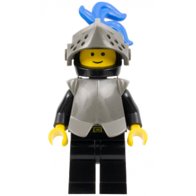 breastplate - armor over black black helmet dark gray visor blue 3-feather plume