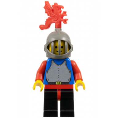 breastplate - blue with red arms black legs with red hips dark gray grille helmet red plume dragon