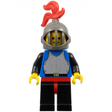 breastplate - blue with black arms black legs with red hips dark gray grille helmet red plume blue plastic cape