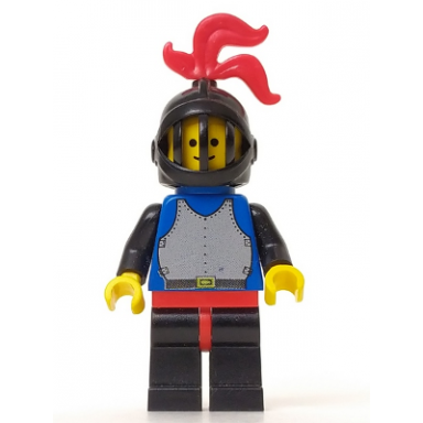 breastplate - blue with black arms black legs with red hips black arms black grille helmet red plume blue plastic cape