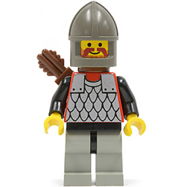 scale mail - red with black arms light gray legs with black hips dark gray chin-guard quiver