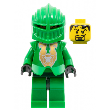 knights kingdom ii - rascus with gold pattern armor plain torso dark green hips and helmet