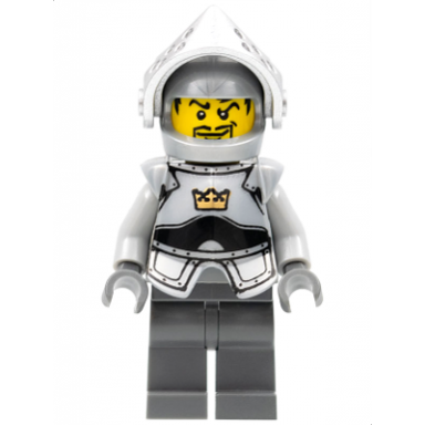 fantasy era - crown knight plain with breastplate helmet with visor curly eyebrows and goatee dark bluish gray hips and legs