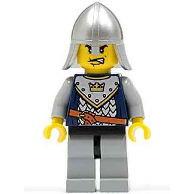 fantasy era - crown knight scale mail with crown helmet with neck protector scar across lip