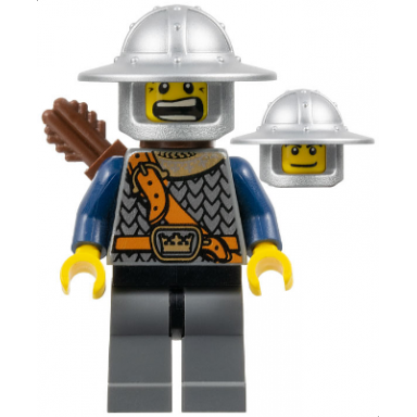 fantasy era - crown knight scale mail with chest strap helmet with broad brim dual sided head dark bluish gray legs quiver