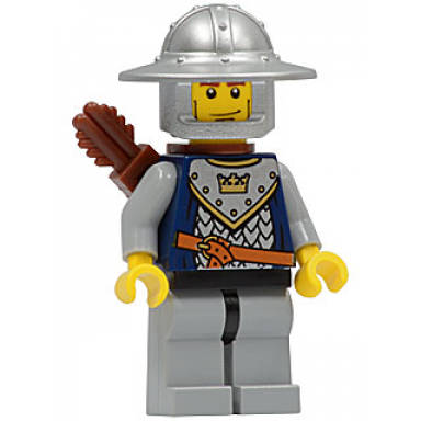 fantasy era - crown knight scale mail with crown helmet with broad brim vertical cheek lines quiver