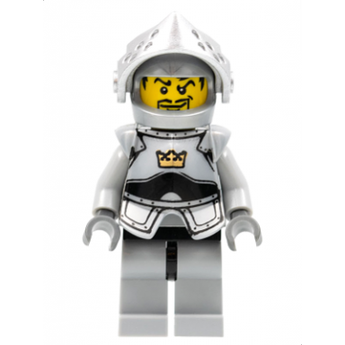 fantasy era - crown knight plain with breastplate helmet with visor curly eyebrows and goatee black hips light bluish gray legs