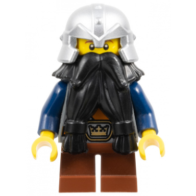 fantasy era - dwarf black beard metallic silver helmet with studded bands dark blue arms