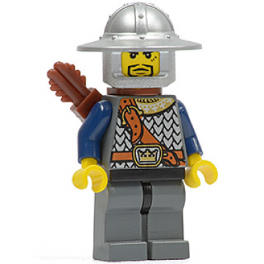 fantasy era - crown knight scale mail with chest strap helmet with broad brim 3 spots under left eye quiver