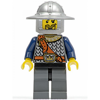 fantasy era - crown knight scale mail with chest strap helmet with broad brim curly eyebrows and goatee
