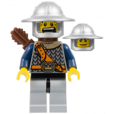 fantasy era - crown knight scale mail with chest strap helmet with broad brim dual sided head light bluish gray legs quiver