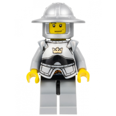 fantasy era - crown knight scale mail with crown breastplate helmet with broad brim smirk and stubble beard