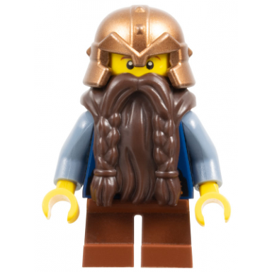 fantasy era - dwarf dark brown beard copper helmet with studded bands sand blue arms smirk