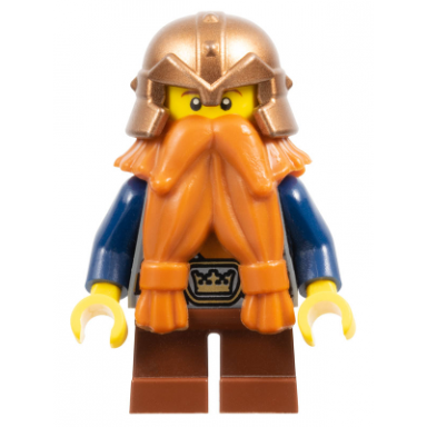fantasy era - dwarf dark orange beard copper helmet with studded bands dark blue arms
