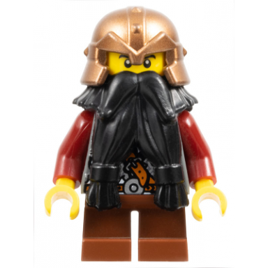 fantasy era - dwarf black beard copper helmet with studded bands dark red arms