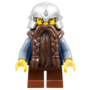 fantasy era - dwarf dark brown beard metallic silver helmet with studded bands sand blue arms