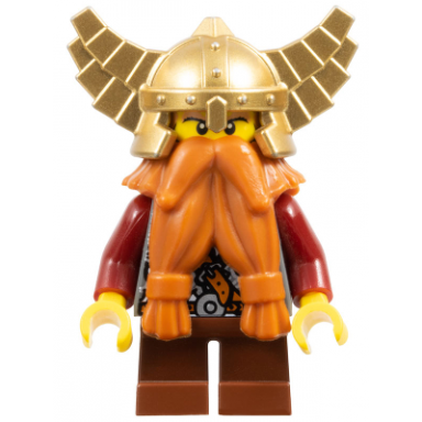 fantasy era - dwarf dark orange beard metallic gold helmet with wings dark red arms